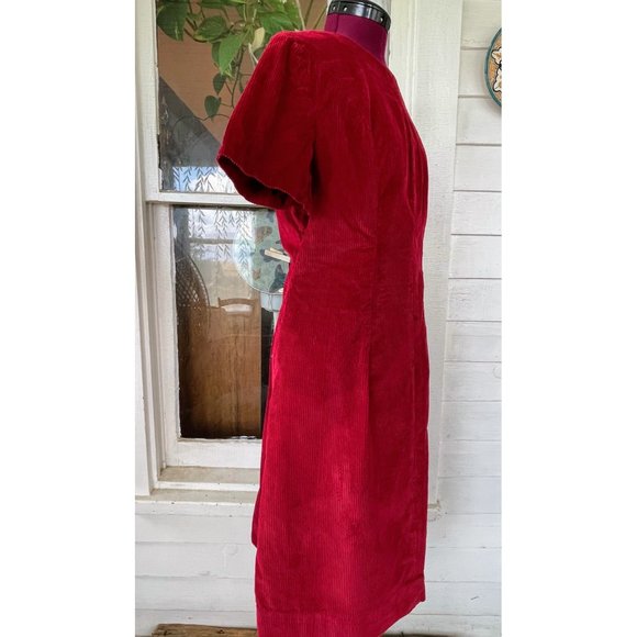 Vintage 1970s Red Corduroy Fitted Dress Size M - Picture 14 of 15